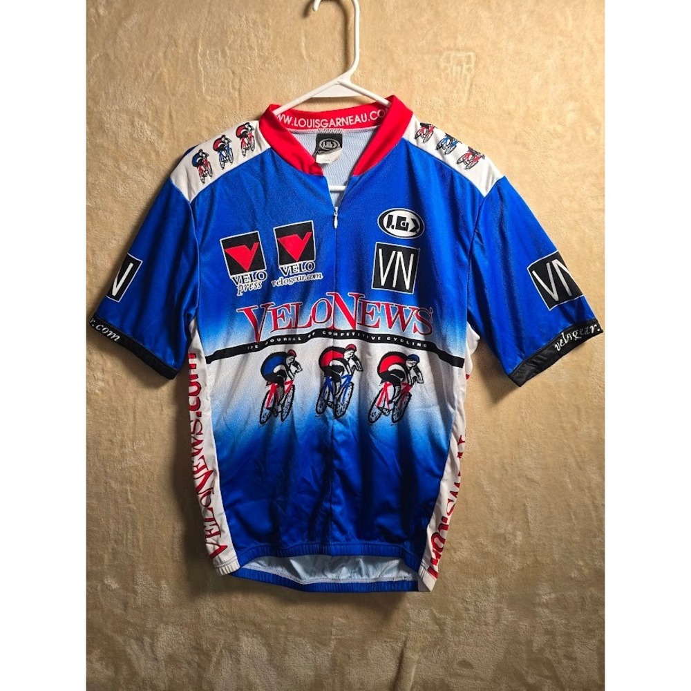 Louis‎ Garneau VeloNews Cycling Jersey Mens XL Blue full Zip Made US. 418A
